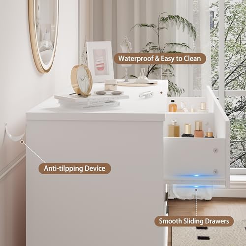 Xixini Dresser for Bedroom, 6 Drawer Wide Modern Chest of Drawers with X-Shaped Sturdy Base, Wood Double Dresser Closet Clothes Storage Organizer, Wooden TV Stand for Living Room, Hallway, White - Image 5