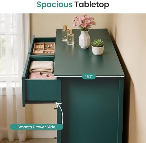 RoyalCraft 6 Drawer Dresser, Fluted Modern Wood Chest of Drawers, Long Dresser for Bedroom TV Stand Storage Cabinet for Living Room, Green - Image 4