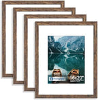 Hongkee 16x20 Frames Set of 4, 16 x 20 Rustic Brown Wood Style(Mat 11x14) by Hongkee
