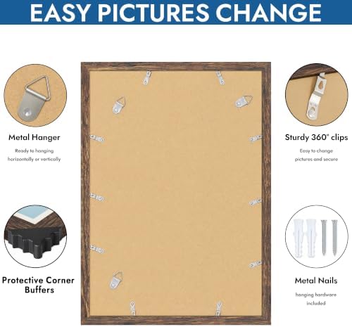 Hongkee 14x20 Frame Set of 4, 14 x 20 Rustic Brown Wood Style(Mat 12x18) - Image 5