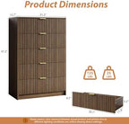 MAISONARIA 5 Drawer Dresser for Bedroom, Tall Dresser Chest of Drawers with Gold Handles, 32 Inch Wide Nightstand with for Bedroom, Living Rooms, Offices, and Entryways, Walnut - Image 2