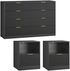 8 Drawer Dresser & 1-Drawer Nightstand Set 3-Piece, Black丨55 Wide Bedroom Dresser Set Night Stand Set of 2, Fluted Modern Wood Chest of Drawers Storage Dressers Set for Bedroom - Image 6