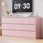 Jocoevol Modern 9 Drawer Dresser for Bedroom, Simply Chest of Drawers, Wood Storage Dresser with Deep Drawers for Living Room Hallway Entryway (Pink) by JOCOEVOL