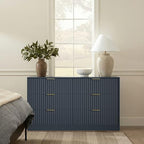 Navy Blue 6 Drawer Dresser for Bedroom, 55" Wide Fluted Chest of Drawers with Gold Metal Handles, Wood Dresser Storage Organizer Mid Century TV Stand for Living Room Closet Hallway - Image 5