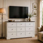 LOUVIXA Farmhouse Dresser 9 Drawer, Bedroom Chest of Drawers, Dressers with 9 Drawers, Wooden Dressers for Bedroom, Living Room, Tv Stand, Entryway(Off White-Brown) by LOUVIXA