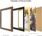 Hongkee 10x13 Picture Frame Set of 4, Made of Real Glass and Rustic Brown Frame, 10 by 13 Photo for Wall or Tabletop - Display Picture 8.5x11 with Mat or 10x13 Without Mat - Image 3
