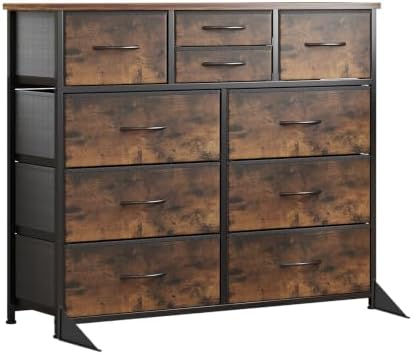 LUMTOK 10 Drawers Dresser with Fabric Bins for Bedroom,Closets，Rustic Brown by LUMTOK