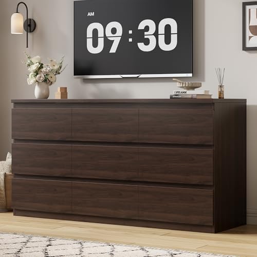 Jocoevol Modern 9 Drawer Dresser for Bedroom, Simply Chest of Drawers, Wood Storage Dresser with Deep Drawers for Living Room Hallway Entryway (Brown) by JOCOEVOL