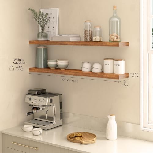 Ballucci Floating Shelves for Wall, 48" Wood Wall Shelf Set of 2, with Invisible Brackets for Bathroom, Living Room, Bedroom, Kitchen, Nursery, 8" Deep, Rustic Brown - Image 3