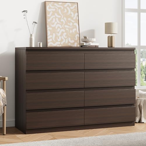 Jocoevol Brown 8 Drawer Dresser for Bedroom (15.3" D x 55.2" W x 32.3" H) by JOCOEVOL