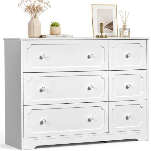 Karl home 6 Drawers White Dresser, Tall Wood Chest for Bedroom by Karlhome