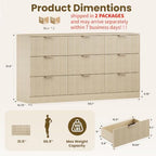 MALOL Fluted 9 Drawer Dresser for Bedroom, 59" Wide Wood Chest of Drawers with Metal Handle, Long Dresser Storage Organizer TV Stand for Closet, Living Room, Hallway, Natural Wood - Image 2