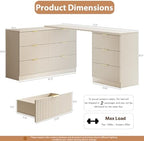 MAISONARIA L-Shaped Rotatable 9 Drawer Dresser for Bedroom, 71" Wide Deformable Beige Dresser with Gold Metal Handles, Modern Fluted Chest of Drawers for Bedroom, Living Room, Entryway, Hallway - Image 2