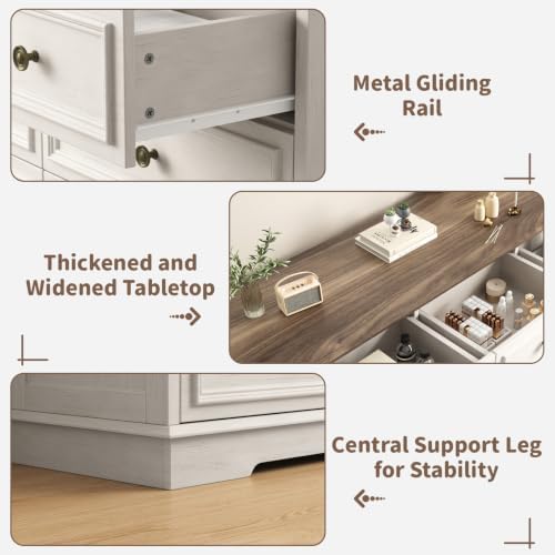 51" Wide Farmhouse 9 Drawer Dresser for Bedroom, Rustic White - Image 7