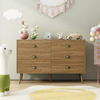 Oak 6 Drawer Dresser for Bedroom, 47" Wood Dresser with Gold Handles. - Image 6
