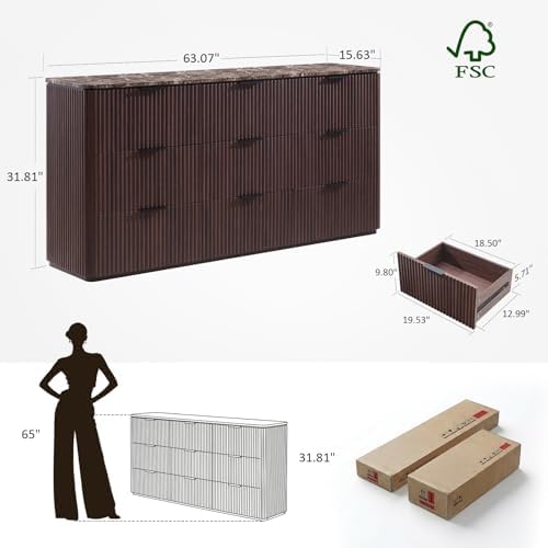 Fluted 9 Drawer Dresser for Bedroom, 54"W Wooden Large Long Chest of Drawer - Image 2