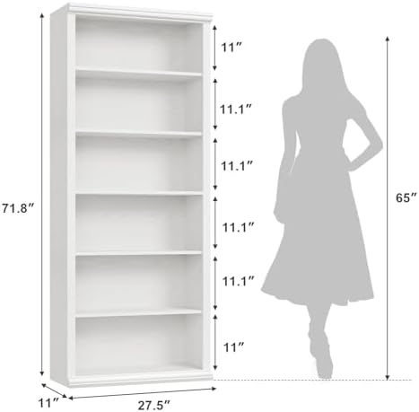 Rresyet Bookcase and Bookshelves, 28" W Tall Bookshelf, White - Image 2