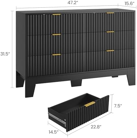 GarveeHome 47.2" Wide Fluted 6 Drawers Dresser, Black - Image 2