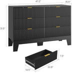6 Drawer Dresser for Bedroom, 47" Wide Fluted Chest of Drawers, Black - Image 2