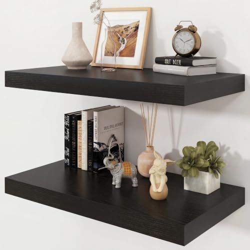 24" Black Floating Shelves 12inch Deep Wall Shelf, Set of 2 by Ornawit