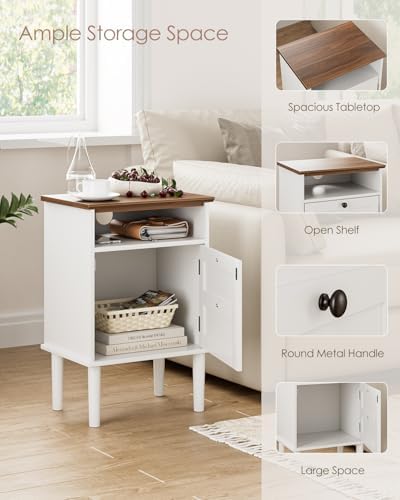 Nightstand, Boho Night Stand with 1 Drawer, Modern Side Accent Table with Open Shelf, Wooden Top Bedside End Table for Bedroom, Living Room, White - Image 5