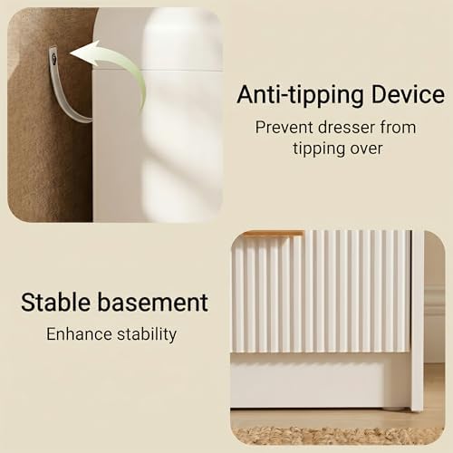 FURSUN Fluted 5 Drawers Dresser for Bedroom, 48" Tall Wooden Modern Dresser with Metal Handle, Curved Profile Design, Storage Organizer for Bedroom, Living Room, Hallway, White - Image 4