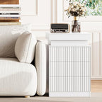 Fluted LED Night Stand with Charging Station, White - Image 7