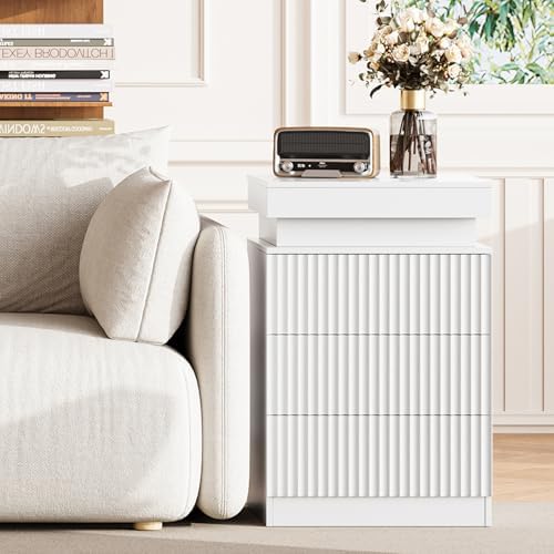 Fluted LED Night Stand with Charging Station, White - Image 7