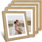 Hongkee 12x12 Picture Frame Set of 4 - Made of Glass and Natural Oak Wooden Frame, Display Square Pictures 10x10 with Mat or 12 x 12 without Mat, Desktop & Wall Collage Photo Frame by Hongkee
