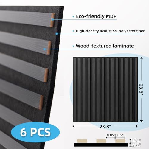Art3d 6-Pack Acoustic Wood Slat Panel & Ceiling Tile, 2 x 2 ft, Blackwood - Image 6