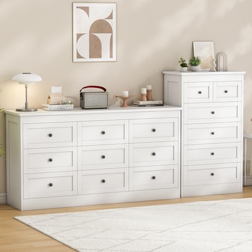 wanan 9 Drawer Dresser for Bedroom, White Modern 59'' Wide Wood Chest of Drawers, Dresser TV Stand, Storage Organizer with Metal Handles for Living Room, Hallway, Entryway - Image 6