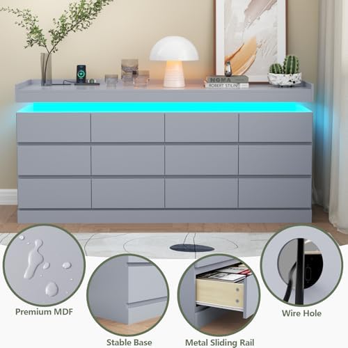 Gyfimoie 12 Drawer Dresser with Power Outlet, Modern Dresser with LED Light - Image 6