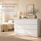 White Dresser for Bedroom, 48'' Modern Large 6 Drawer Dresser with Deep Drawer,Wide Storage Chest of Drawers,Bedroom Storage Furniture, TV Stand for Living Room - Image 4