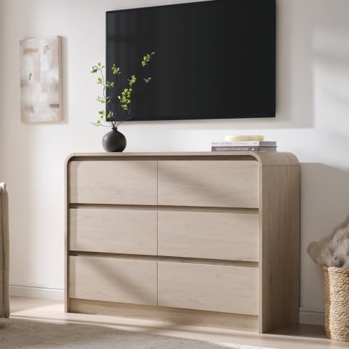 Aitjunz Modern 6 Drawers Dresser for Bedroom, 47" Wide Wood Dressers, Cream by AITJUNZ