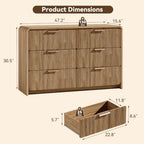 47" Fluted 6 Drawer Dresser for Bedroom, Living Room, Entryway Light Walnut - Image 2