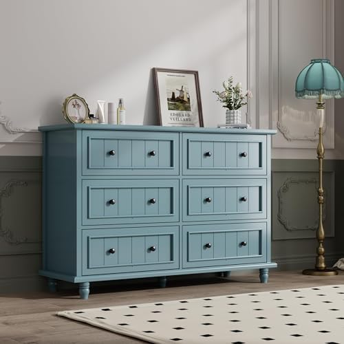 Blue 6 Drawer Dresser, Vintage Chest of Drawers, 47.2'' Bedroom Cabinet - Image 3