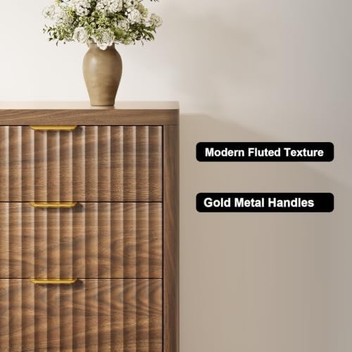 Fluted 9 Drawer Dresser for Bedroom, 59" Horizontal Wide Modern Low Profile Chest of Drawers with Metal Handle & Storage, Long Wooden Dresser TV Stand for Living Room & Closet, Walnut Brown Dresser - Image 5