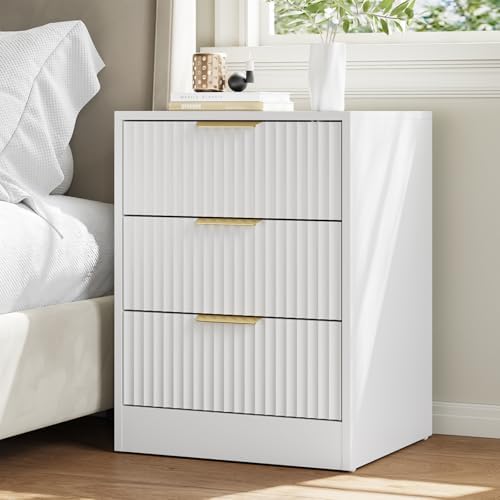 6 Drawer Dresser & 3-Drawer Nightstand Set 3-Piece, White丨Long Dresser and Night Stand Set of 2 with Metal Handle, Fluted Modern Wood Chest of Drawers Storage Dressers Set for Bedroom - Image 5