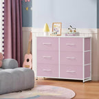 WLIVE Pink Fabric Dresser for Bedroom, 6 Drawer Dressers, Chest of Drawers - Image 4