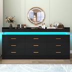 Hlivelood 9 Drawer Dresser with LED Light and Charging Station, Modern Chest of Drawers for Closet, Wide Drawer Organizer Cabinet for Bedroom, Living Room, Entryway, Hallway(9 Drawer Black) - Image 3