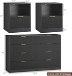 8 Drawer Dresser & 1-Drawer Nightstand Set 3-Piece, Black丨55 Wide Bedroom Dresser Set Night Stand Set of 2, Fluted Modern Wood Chest of Drawers Storage Dressers Set for Bedroom - Image 2