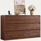 Gyfimoie 55" W Walnut Fluted 6-Drawer Dresser for Bedroom w/Power Outlet by Gyfimoie