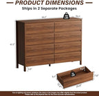 Furniway 55" Mid-Century Modern Dresser for Bedroom, 8 Drawer Wide Chest of Drawers with Wood Legs, Large Storage Bedroom Dresser, Walnut - Image 2