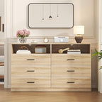 Bigbiglife 6 Drawers Dresser for Bedroom Wooden Drawer with Open Storage Cubby, Double Wide Dresser Organizer for Bedroom, Living Room, Entryway, Hallway (Light Oak) - Image 3