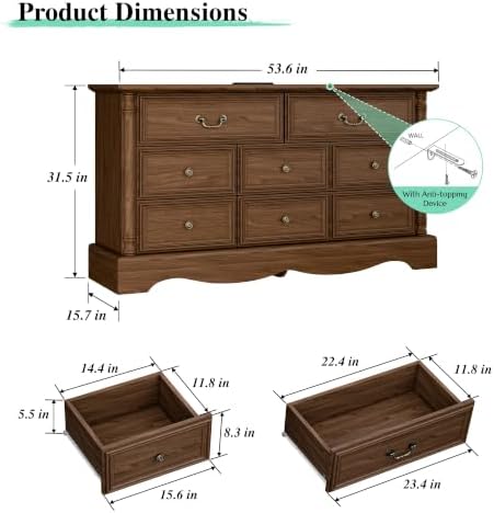 Farmhouse 8-Drawer Dresser with Charging Station for Bedroom - Image 2