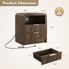 Decofy Fluted 2-Drawer Nightstand with Charging Station, Walnut - Image 2