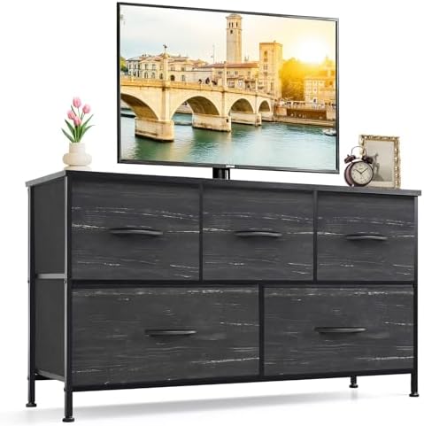 5-Drawer Dresser for Bedroom, Anti-Tip Wide Storage Organizer Fabric by SageNest