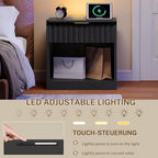 TEENFON Fluted Nightstands Set of 2, Night Stand with Charging Station and LED Light, Nightstand with Storage Drawer and Open Shelf, Bedside Table for Small Space, Bedroom, Black - Image 6
