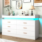 Hlivelood 6 Drawer Dresser with LED Light and Charging Station, Modern Chest of Drawers for Closet, Wide Drawer Organizer Cabinet for Bedroom, Living Room, Entryway, Hallway(6 Drawer White) by Hlivelood