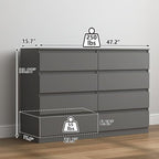 Vibe & Dine 8 Drawer Double Dresser, Modern Chest of Drawers with Wide Storage for Closet, Bedroom, Living Room, Grey - Image 3